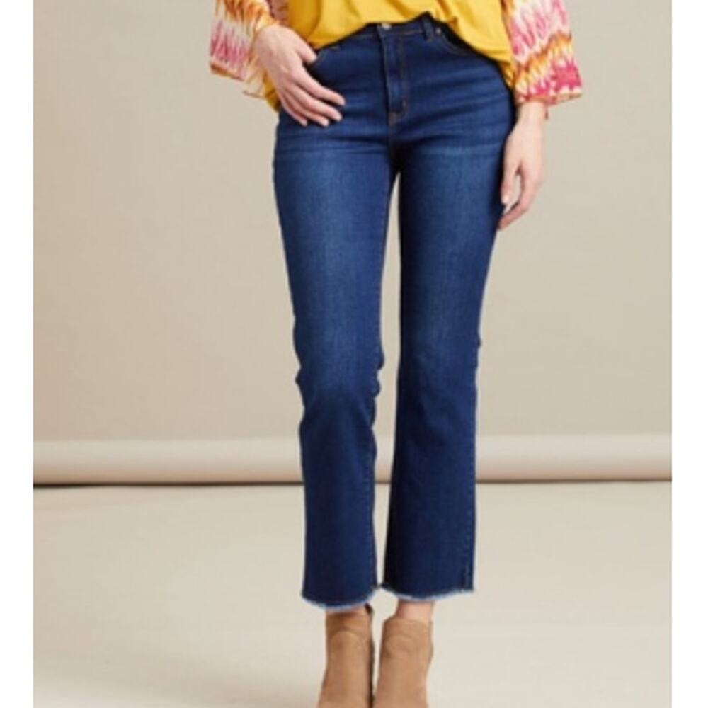 Elliott & Vine Ankle Bootcut Jeans Women's Size 10 Dark Wash Frayed Hem Stretch